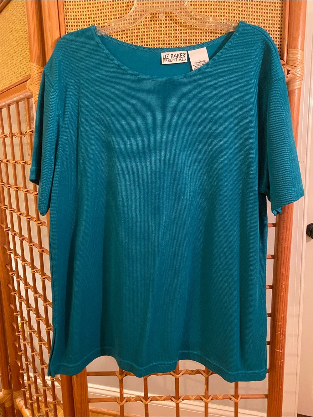 Liz Baker Teal Short-Sleeve Knit Top